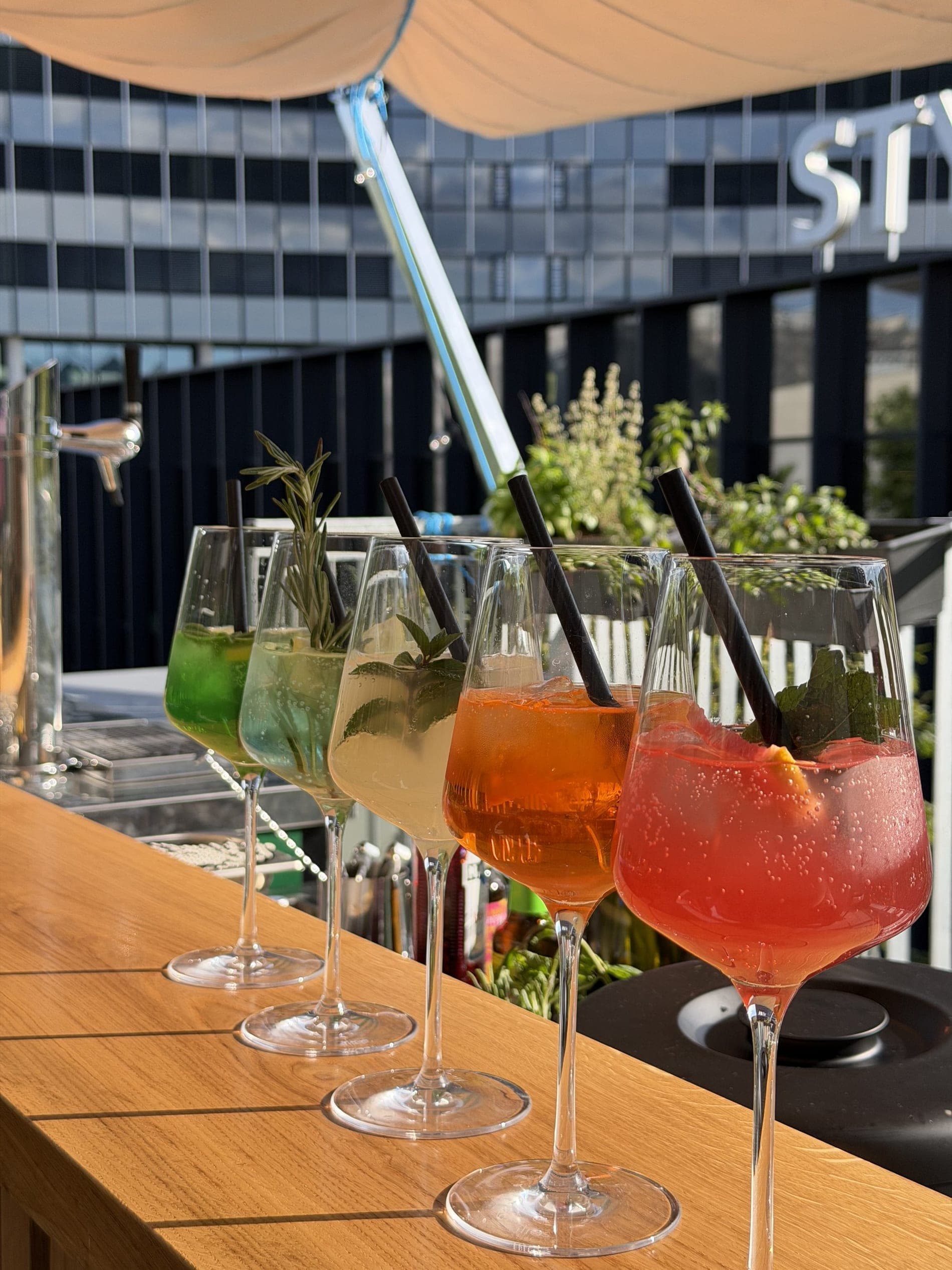 Cocktails auf der Alcedo's Rooftop Bar über den Dächern von Graz